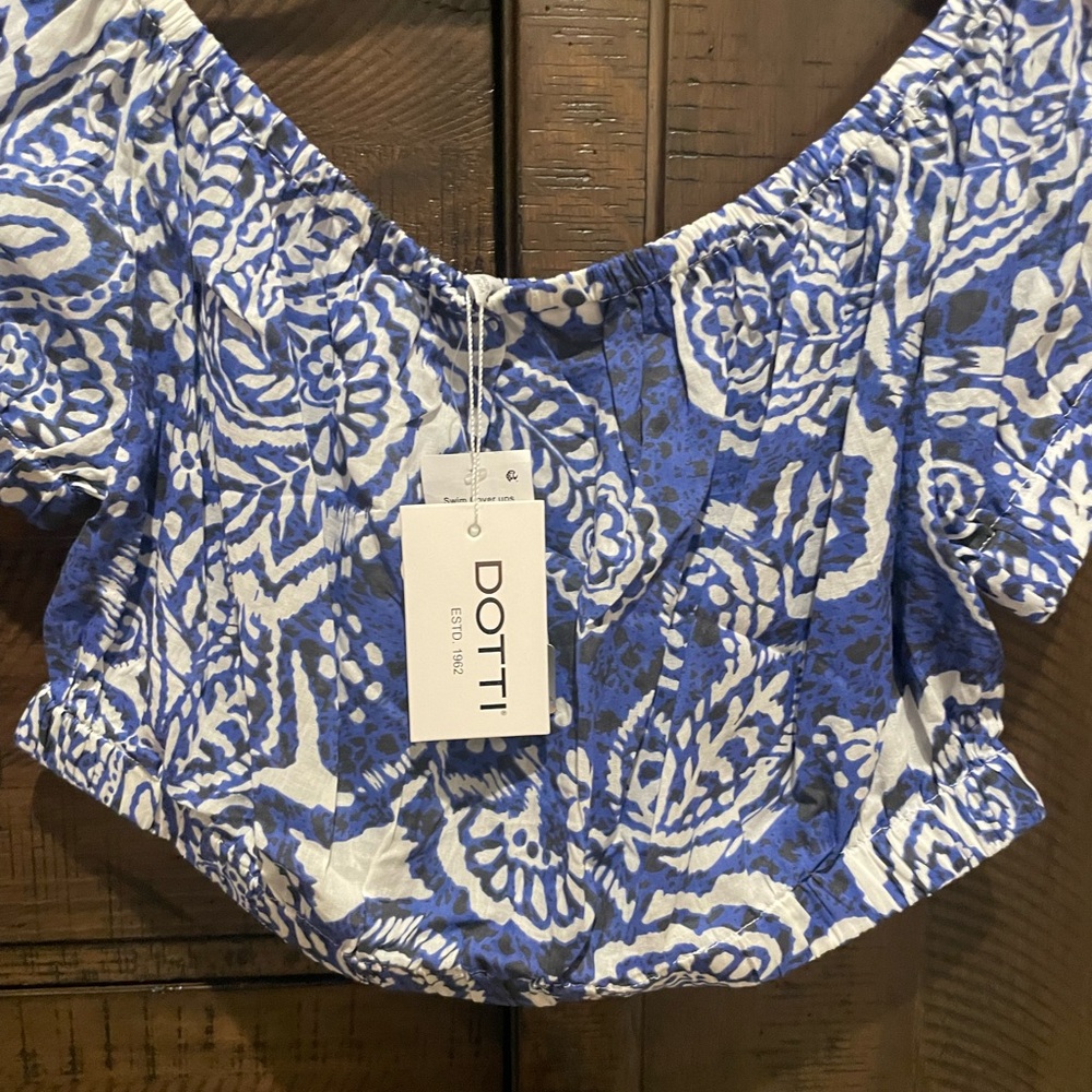 NWT—-Dotti Indigo and White Patterned Cover-Up Top